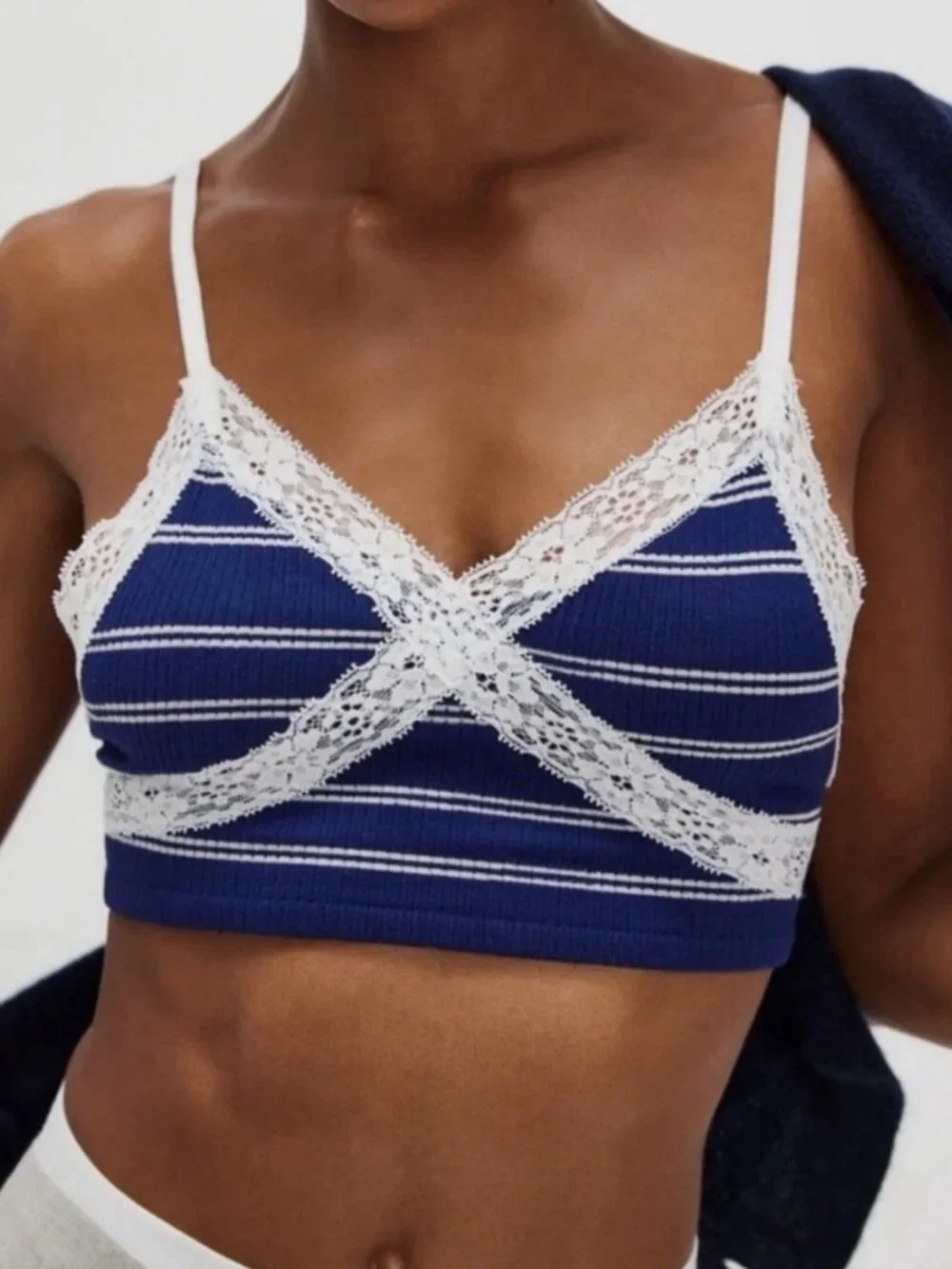 NWT Free People Gigi Seamless Striped Bralette in Blue Depths Combo